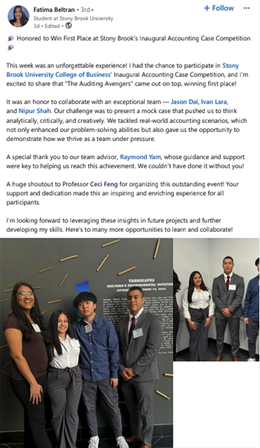 SUNY Stony Brook College of Business ACcounting Case Competition LinkedIn Post