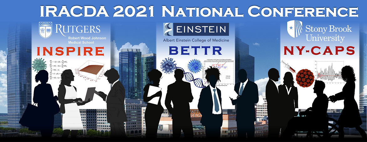 IRACDA 2021 Banner Image NYC skyline with silhouettes of diverse business people