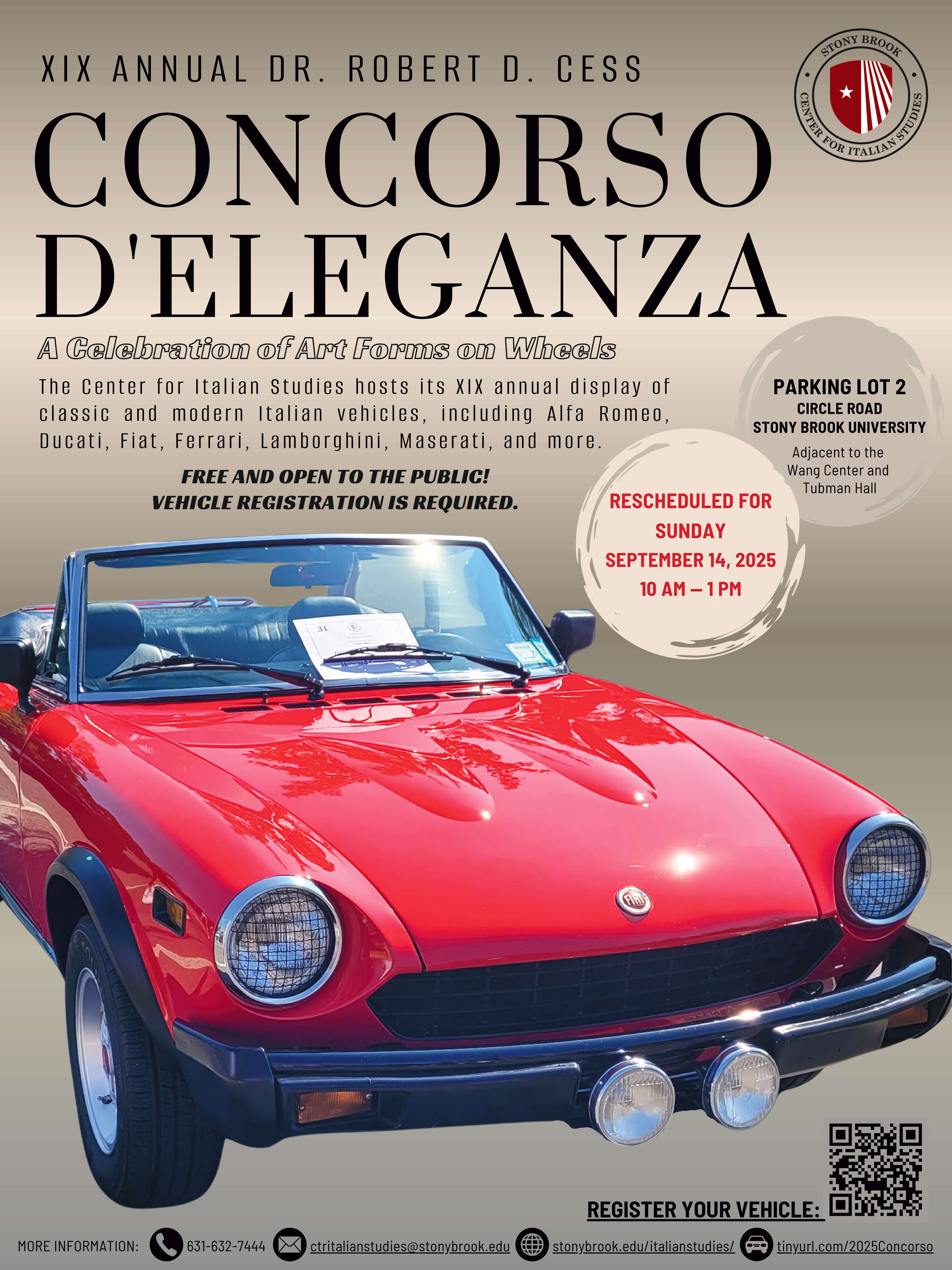 poster advertising the 2025 Concorso. Contains images of cars and information, which is the same as listed on the site.