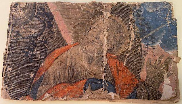 Margaret M. Squires composition book, 1842. Margaret M. Squires composition book. The cover depicts a man with a beard looking upward.