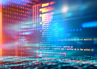 A collage of computer code, a neural network pattern, and bright colors