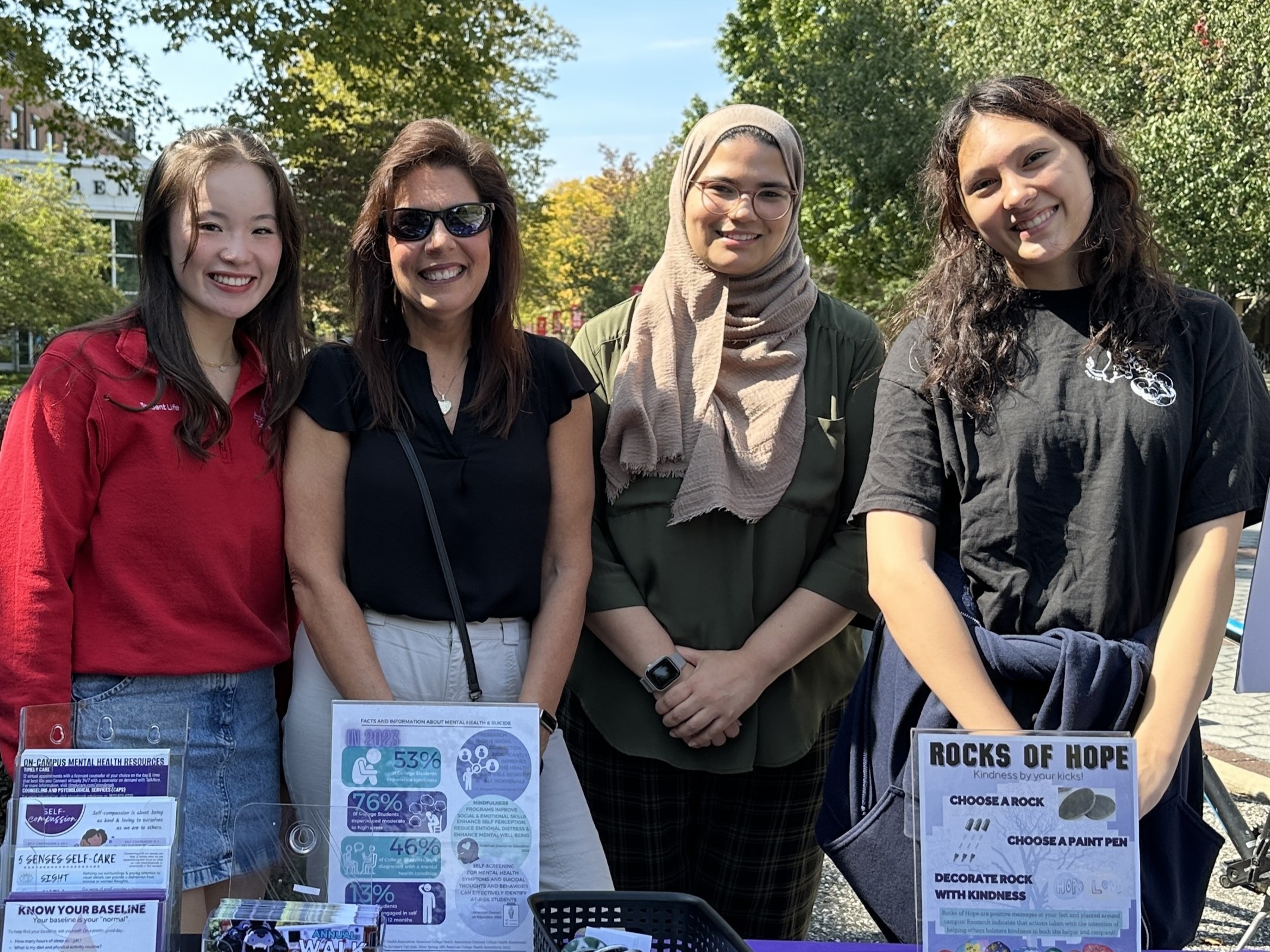 2025 Rocks of Hope Event. Pictured (left to right): Emily (PSY 488 Intern), Diane (PSY UG Program Coordinator), Sarah (PSY Academic Advisor) & Sophia (PSY 488 Intern)