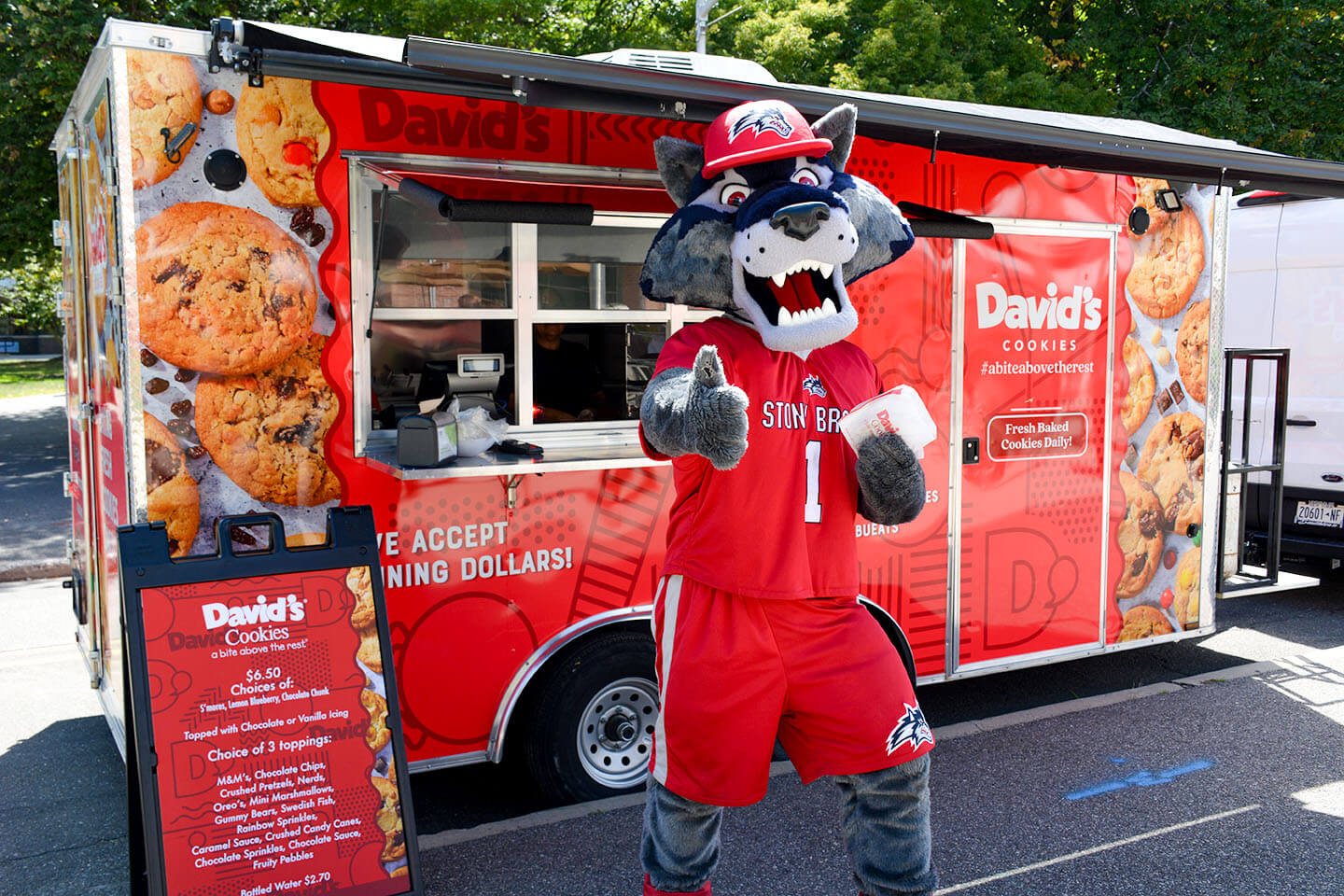 Wolfie at David's Cookie Trailer